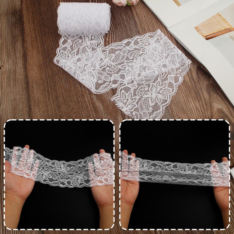 Notoke White Lace Ribbon, 3.14Inch Wide Sewing Lace Trim, 5 Yard Elastic Stretchy Lace's Fabric Perfect for Crafting,Sewing Making,Gift Wrapping and Bridal Wedding Decorations - Image 3